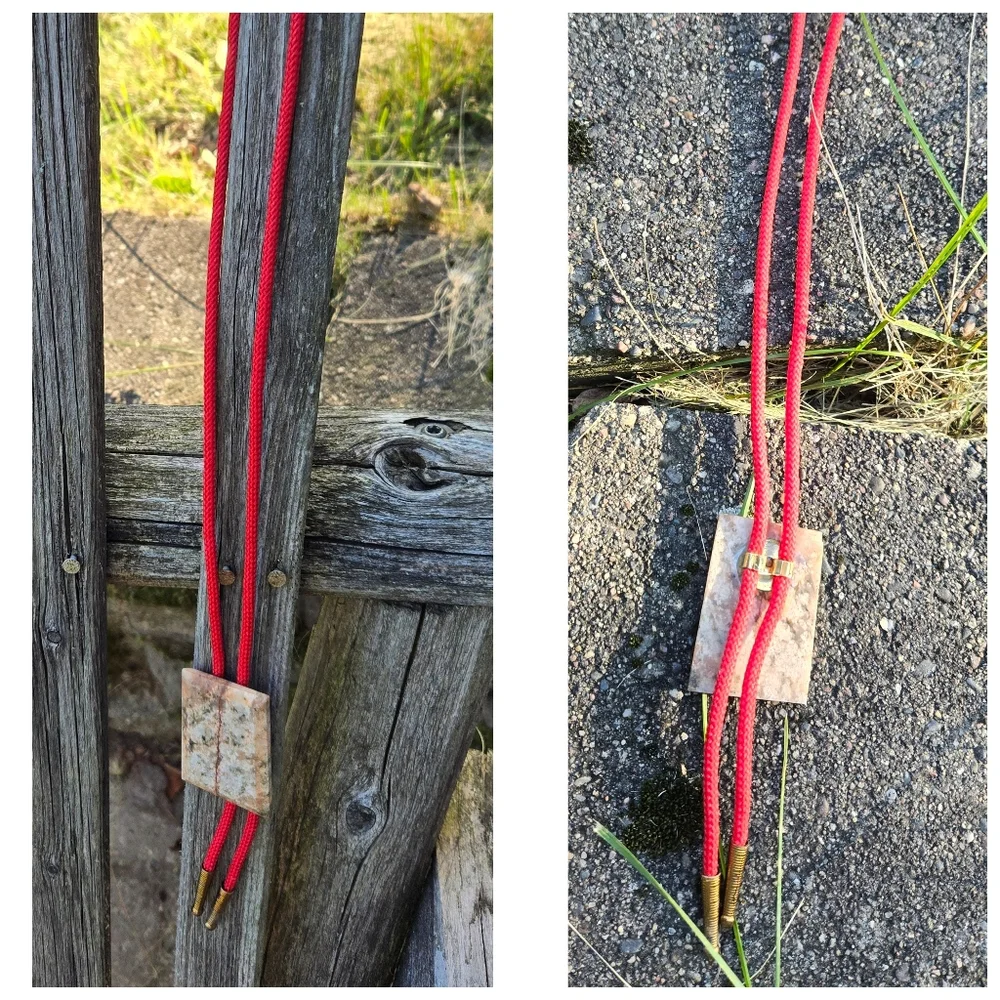 Vtg bolero Western tie red cord natural stone